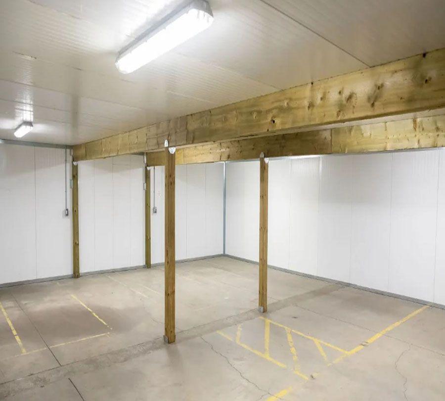 Food-grade storage warehouse with racked inventory