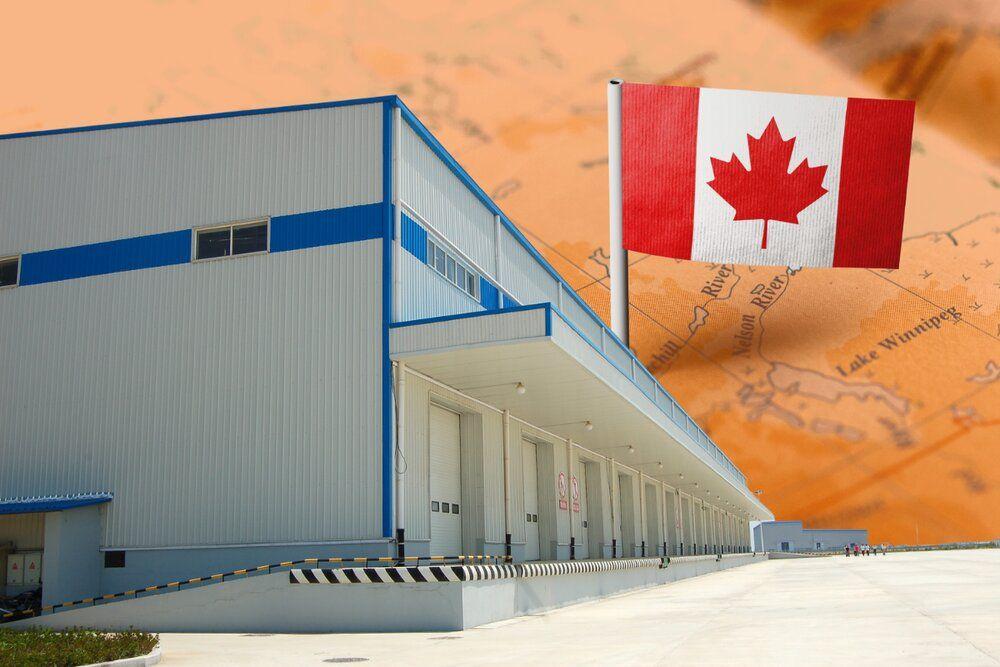 Outsourcing Canadian deliveries to Ontario warehouse with Canada map and flag in background