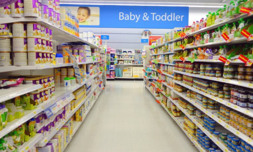 Baby and toddler product aisle in a retail store
